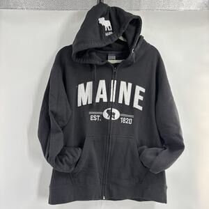 Vintage Maine Full Zip Sweatshirt Large Black Hoodie